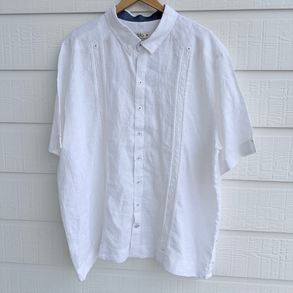 Abito White Linen Guayabera Shirt 2X Cuban Camp Casual Mens Resort